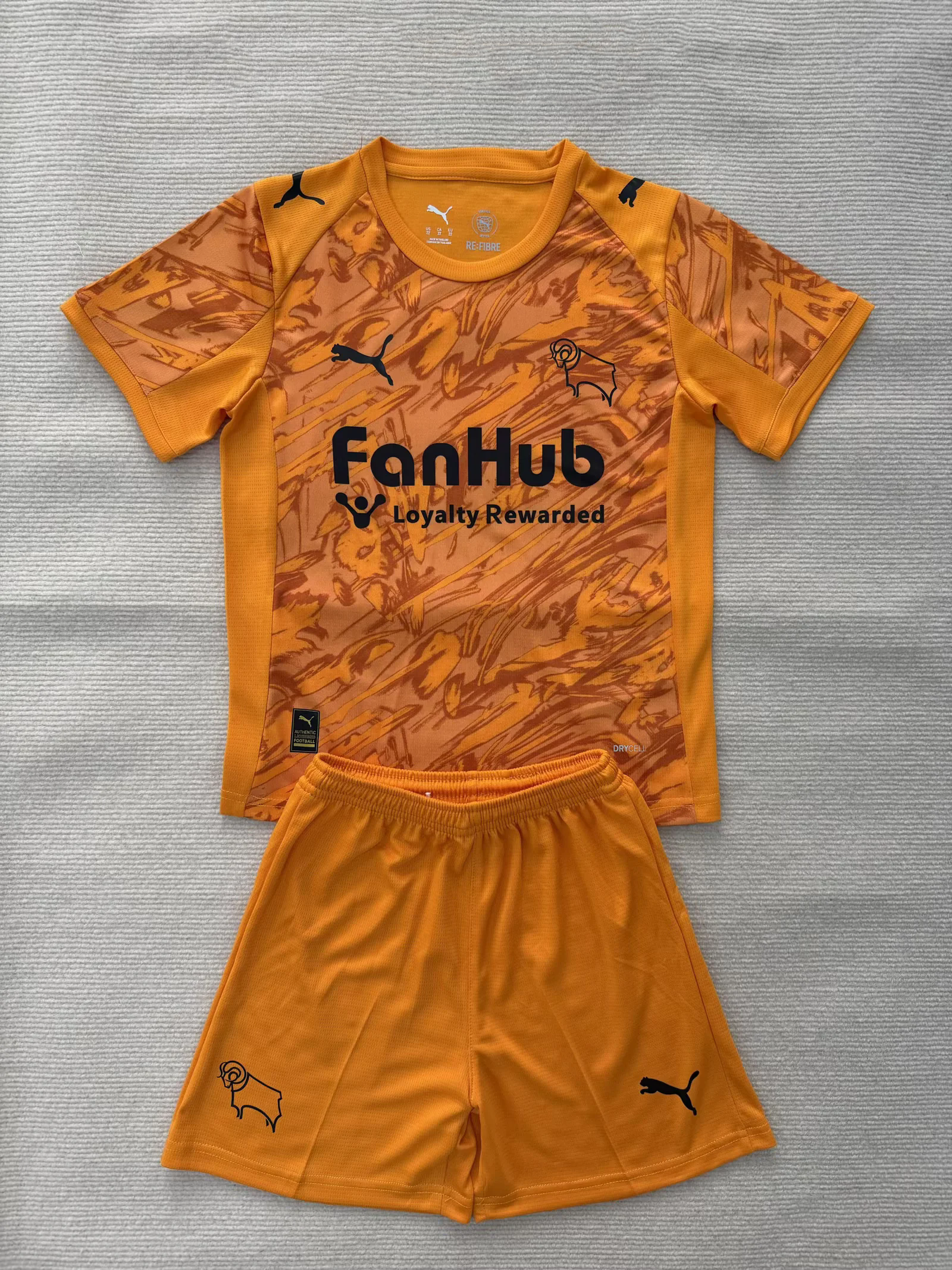 Kids 2025/2026 Derby County Orange GK Kit 1:1 Thai Quality